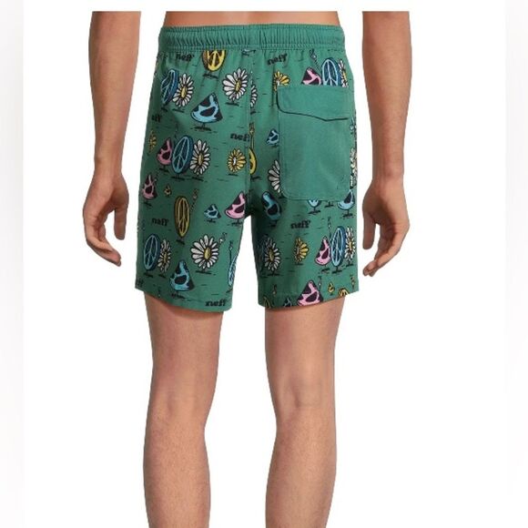 Neff NEW NWT Men's Novelty Print Swim Trunks Green Peace 7" Inseam Size XL - Picture 3 of 8